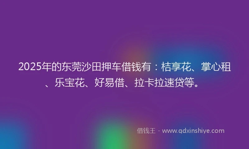 2025年的东莞沙田押车借钱有：桔享花、掌心租、乐宝花、好易借、拉卡拉速贷等。