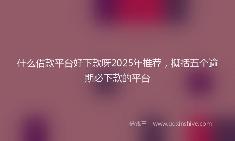 什么借款平台好下款呀2025年推荐，概括五个逾期必下款的平台