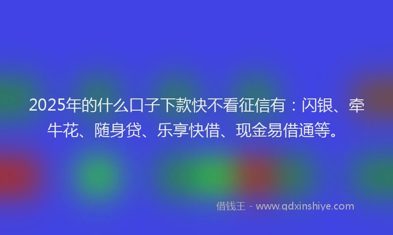 2025年的什么口子下款快不看征信有：闪银、牵牛花、随身贷、乐享快借、现金易借通等。