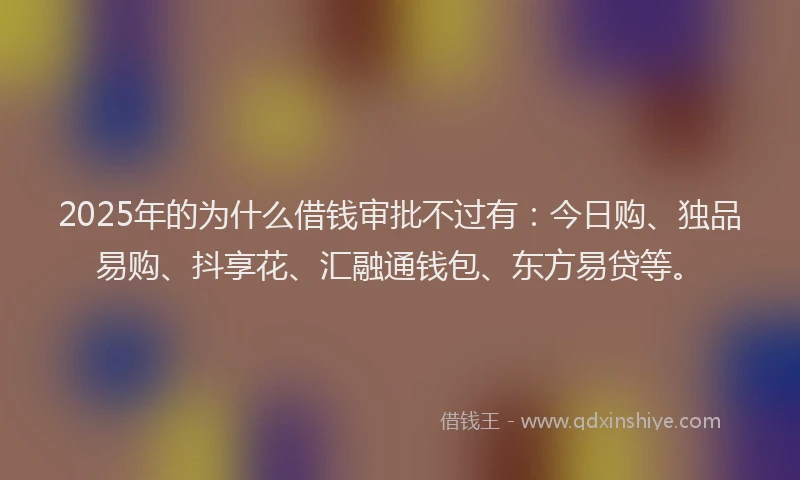 2025年的为什么借钱审批不过有：今日购、独品易购、抖享花、汇融通钱包、东方易贷等。