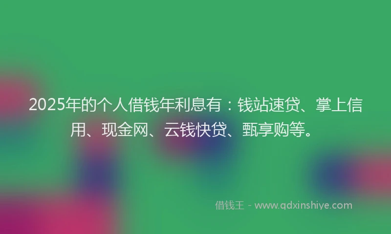 2025年的个人借钱年利息有：钱站速贷、掌上信用、现金网、云钱快贷、甄享购等。