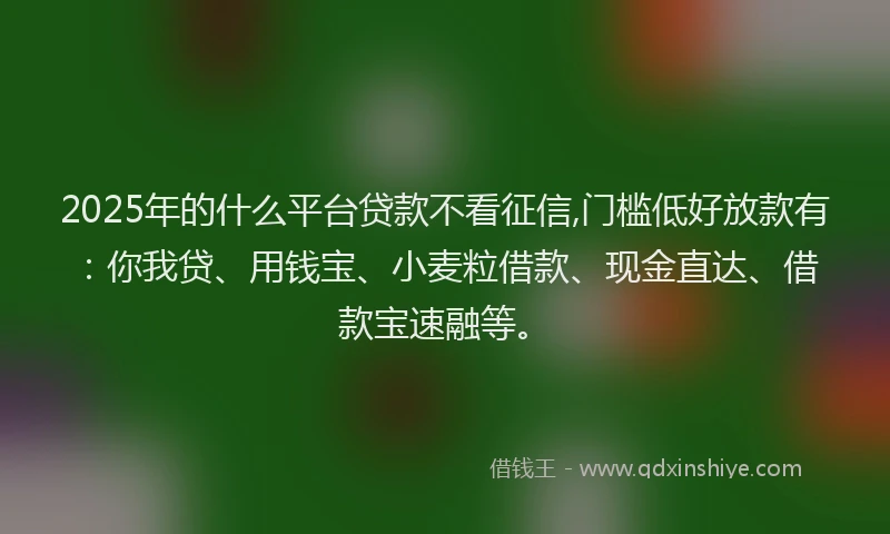 2025年的什么平台贷款不看征信,门槛低好放款有：你我贷、用钱宝、小麦粒借款、现金直达、借款宝速融等。