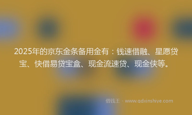 2025年的京东金条备用金有：钱速借融、星愿贷宝、快借易贷宝盒、现金流速贷、现金侠等。