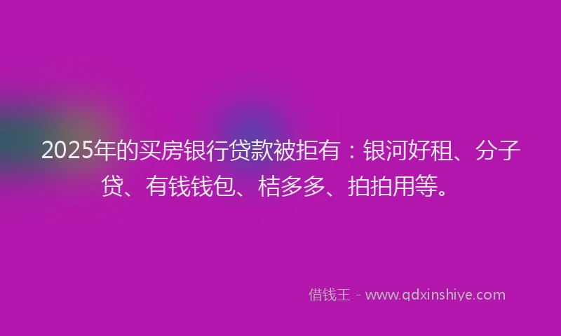 2025年的买房银行贷款被拒有：银河好租、分子贷、有钱钱包、桔多多、拍拍用等。