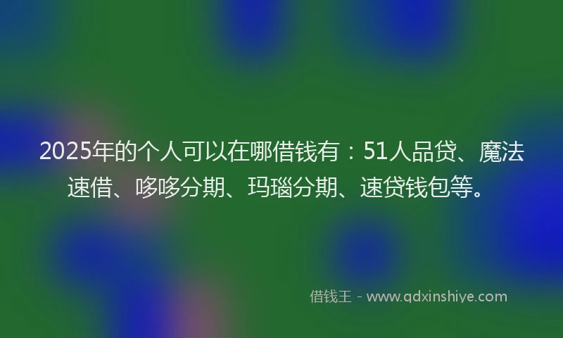 2025年的个人可以在哪借钱有：51人品贷、魔法速借、哆哆分期、玛瑙分期、速贷钱包等。