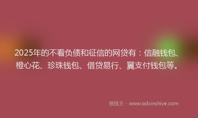 2025年的不看负债和征信的网贷有：信融钱包、橙心花、珍珠钱包、借贷易行、翼支付钱包等。