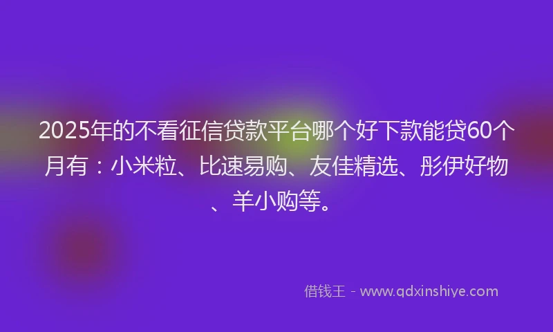 2025年的不看征信贷款平台哪个好下款能贷60个月有：小米粒、比速易购、友佳精选、彤伊好物、羊小购等。