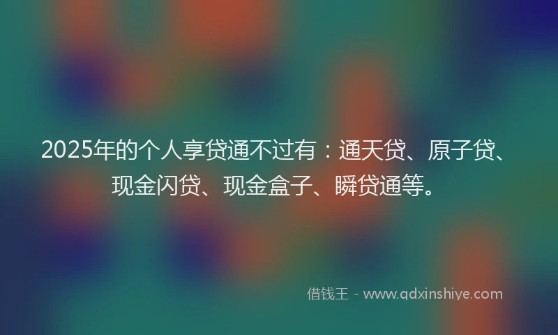2025年的个人享贷通不过有：通天贷、原子贷、现金闪贷、现金盒子、瞬贷通等。