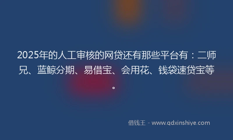 2025年的人工审核的网贷还有那些平台有：二师兄、蓝鲸分期、易借宝、会用花、钱袋速贷宝等。