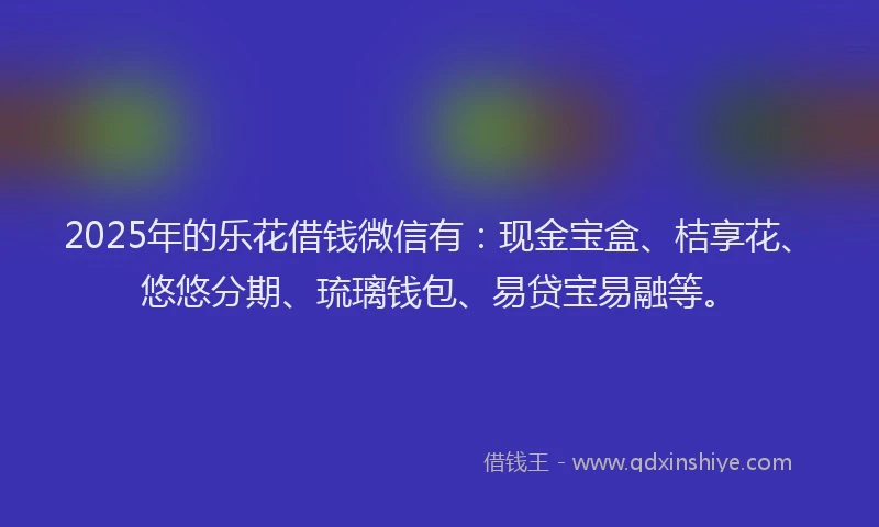 2025年的乐花借钱微信有：现金宝盒、桔享花、悠悠分期、琉璃钱包、易贷宝易融等。