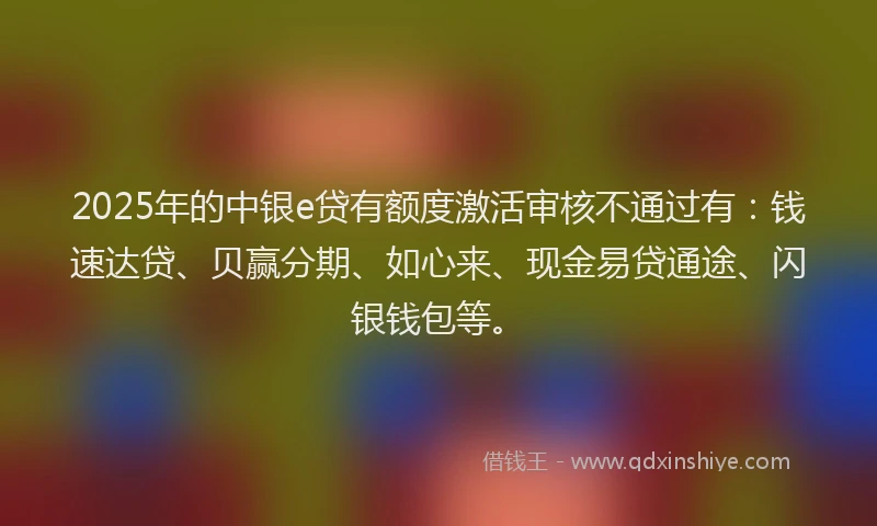 2025年的中银e贷有额度激活审核不通过有：钱速达贷、贝赢分期、如心来、现金易贷通途、闪银钱包等。