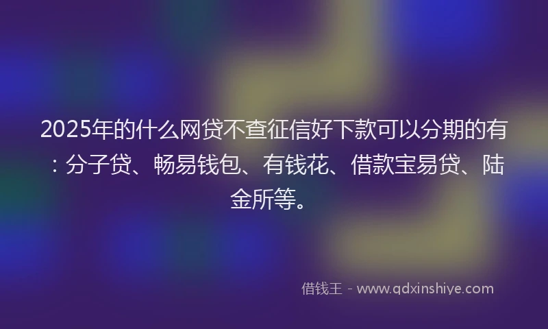 2025年的什么网贷不查征信好下款可以分期的有：分子贷、畅易钱包、有钱花、借款宝易贷、陆金所等。