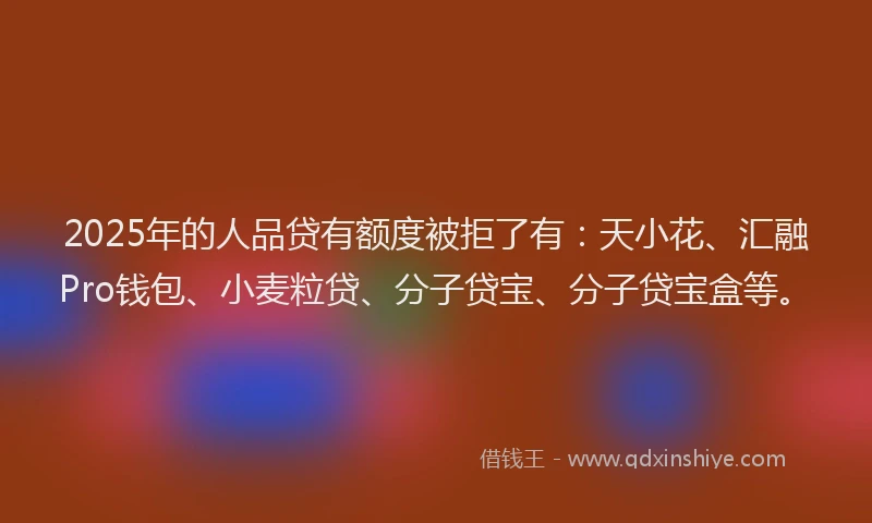 2025年的人品贷有额度被拒了有：天小花、汇融Pro钱包、小麦粒贷、分子贷宝、分子贷宝盒等。
