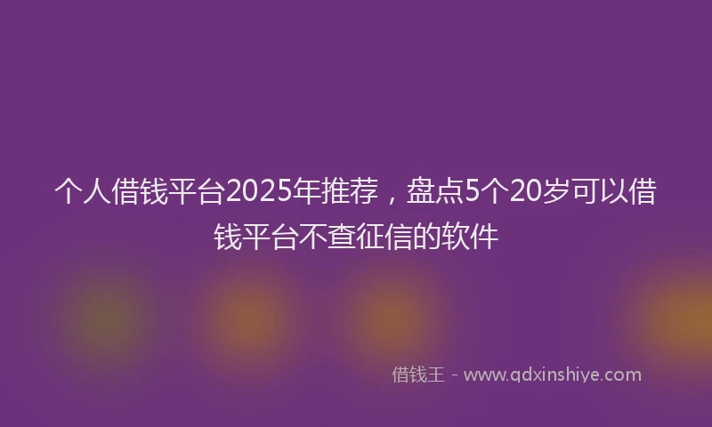 个人借钱平台2025年推荐，盘点5个20岁可以借钱平台不查征信的软件