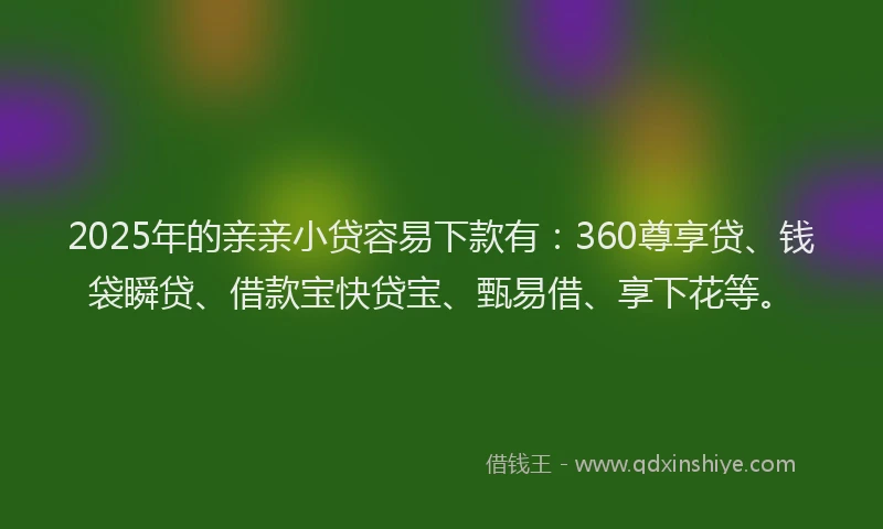2025年的亲亲小贷容易下款有：360尊享贷、钱袋瞬贷、借款宝快贷宝、甄易借、享下花等。