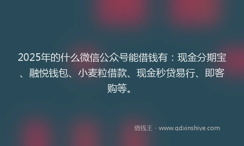 2025年的什么微信公众号能借钱有：现金分期宝、融悦钱包、小麦粒借款、现金秒贷易行、即客购等。