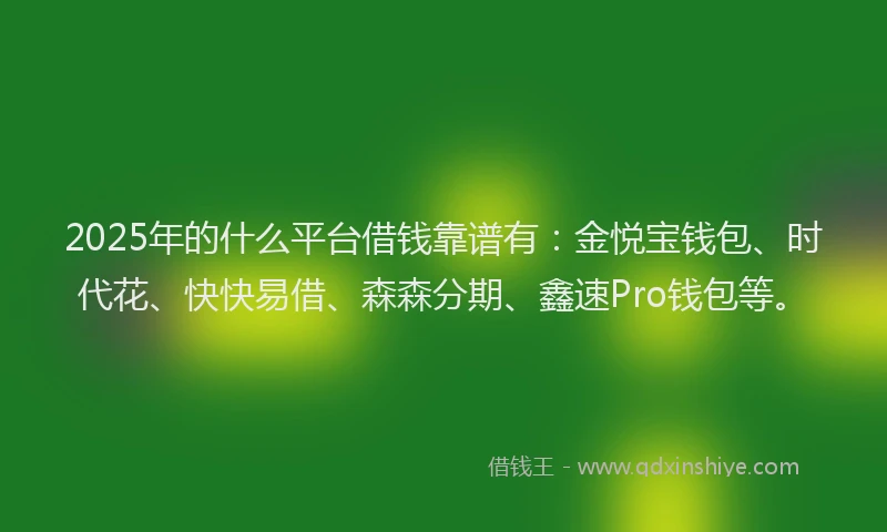 2025年的什么平台借钱靠谱有：金悦宝钱包、时代花、快快易借、森森分期、鑫速Pro钱包等。