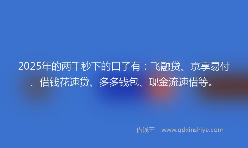 2025年的两千秒下的口子有：飞融贷、京享易付、借钱花速贷、多多钱包、现金流速借等。