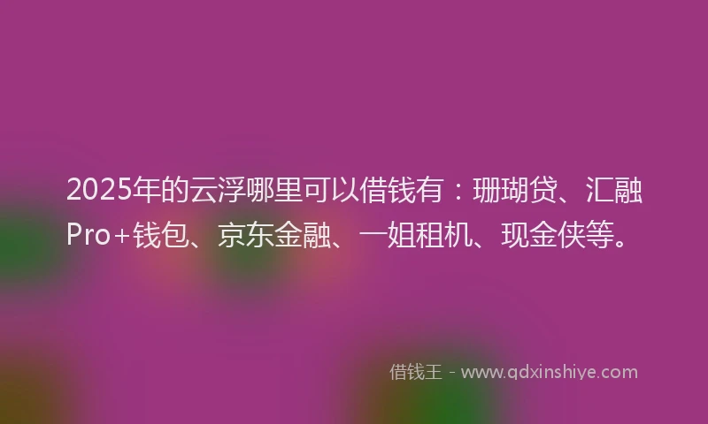 2025年的云浮哪里可以借钱有：珊瑚贷、汇融Pro+钱包、京东金融、一姐租机、现金侠等。