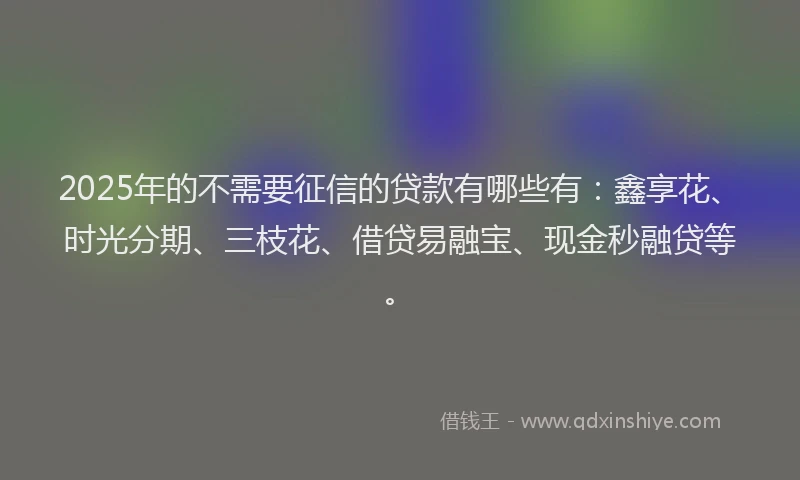 2025年的不需要征信的贷款有哪些有：鑫享花、时光分期、三枝花、借贷易融宝、现金秒融贷等。