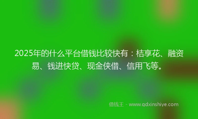 2025年的什么平台借钱比较快有：桔享花、融资易、钱进快贷、现金侠借、信用飞等。