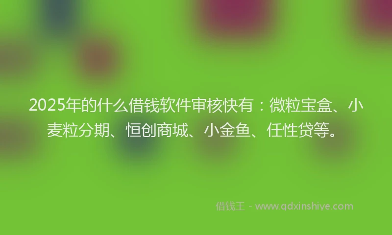 2025年的什么借钱软件审核快有：微粒宝盒、小麦粒分期、恒创商城、小金鱼、任性贷等。