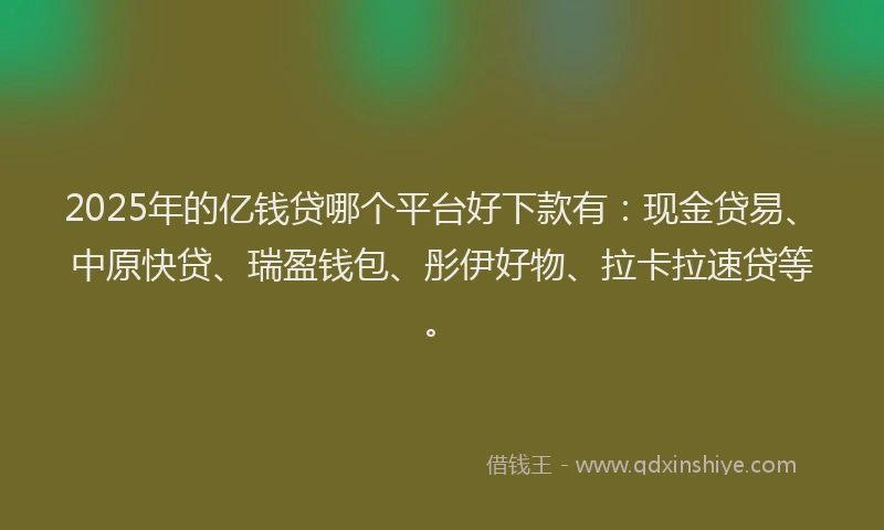 2025年的亿钱贷哪个平台好下款有：现金贷易、中原快贷、瑞盈钱包、彤伊好物、拉卡拉速贷等。