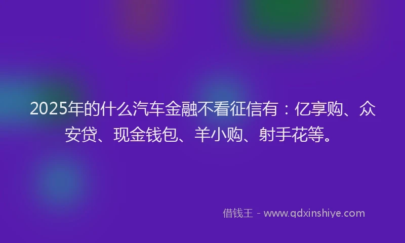 2025年的什么汽车金融不看征信有：亿享购、众安贷、现金钱包、羊小购、射手花等。