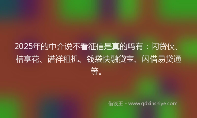 2025年的中介说不看征信是真的吗有：闪贷侠、桔享花、诺祥租机、钱袋快融贷宝、闪借易贷通等。