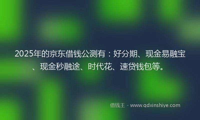 2025年的京东借钱公测有：好分期、现金易融宝、现金秒融途、时代花、速贷钱包等。