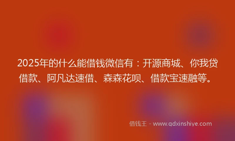 2025年的什么能借钱微信有：开源商城、你我贷借款、阿凡达速借、森森花呗、借款宝速融等。