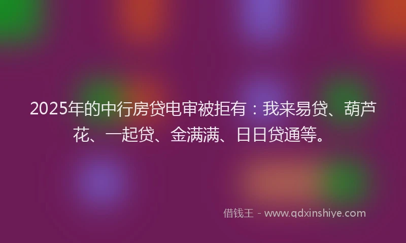 2025年的中行房贷电审被拒有：我来易贷、葫芦花、一起贷、金满满、日日贷通等。