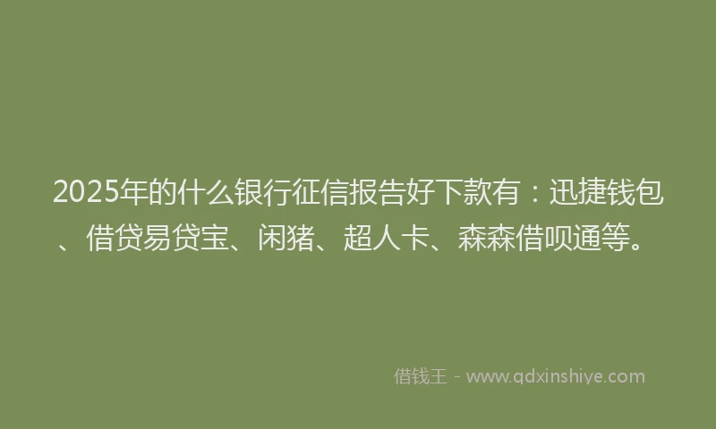 2025年的什么银行征信报告好下款有：迅捷钱包、借贷易贷宝、闲猪、超人卡、森森借呗通等。