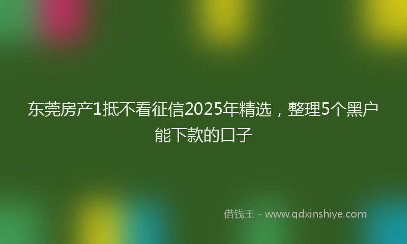 东莞房产1抵不看征信2025年精选，整理5个黑户能下款的口子