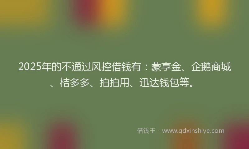 2025年的不通过风控借钱有：蒙享金、企鹅商城、桔多多、拍拍用、迅达钱包等。