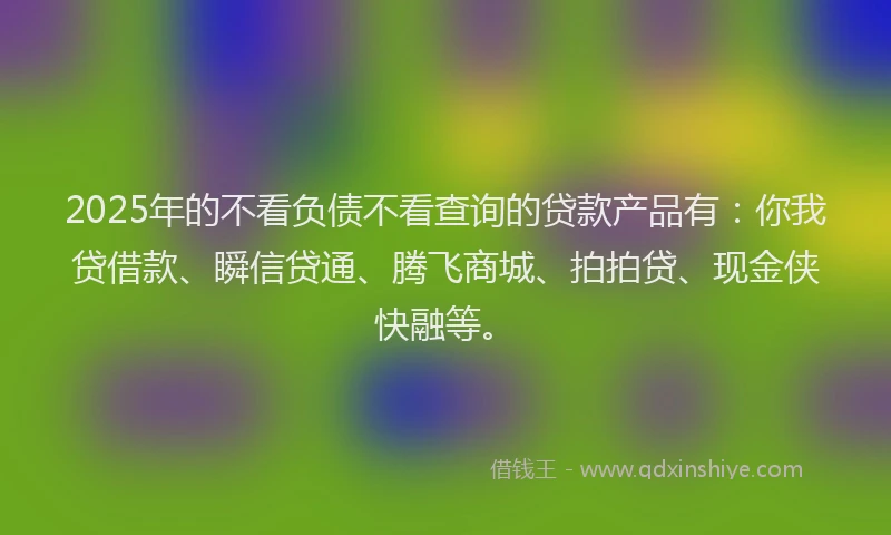 2025年的不看负债不看查询的贷款产品有：你我贷借款、瞬信贷通、腾飞商城、拍拍贷、现金侠快融等。