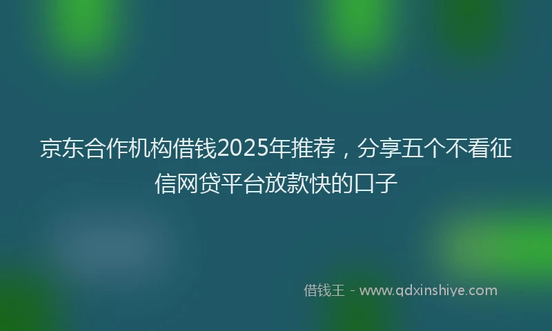 京东合作机构借钱2025年推荐，分享五个不看征信网贷平台放款快的口子