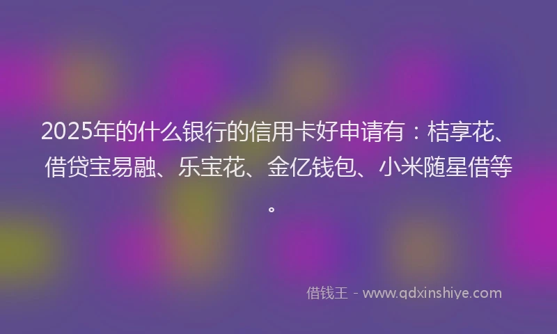 2025年的什么银行的信用卡好申请有：桔享花、借贷宝易融、乐宝花、金亿钱包、小米随星借等。