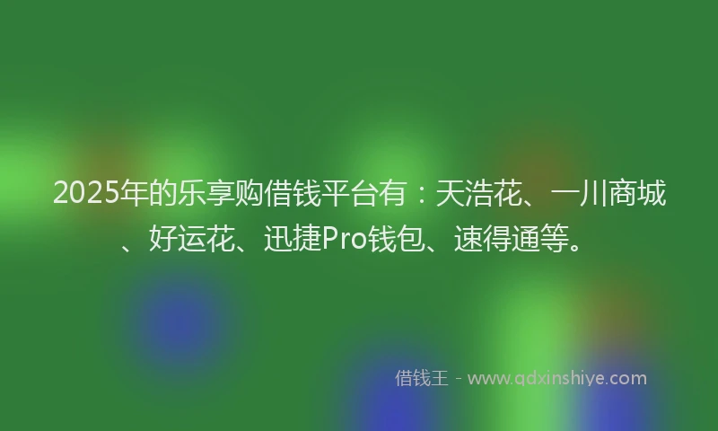 2025年的乐享购借钱平台有：天浩花、一川商城、好运花、迅捷Pro钱包、速得通等。