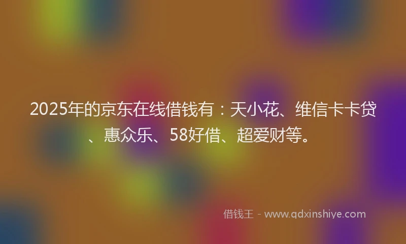 2025年的京东在线借钱有：天小花、维信卡卡贷、惠众乐、58好借、超爱财等。