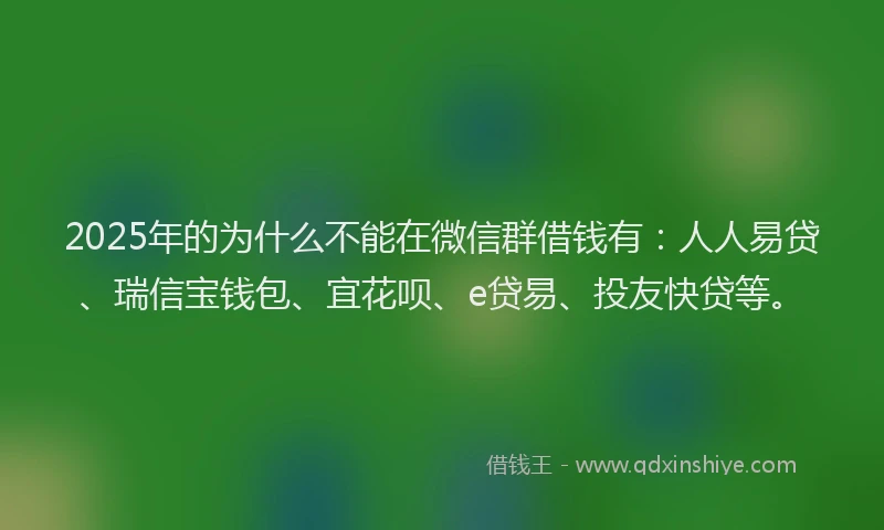 2025年的为什么不能在微信群借钱有：人人易贷、瑞信宝钱包、宜花呗、e贷易、投友快贷等。