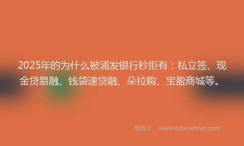 2025年的为什么被浦发银行秒拒有：私立签、现金贷易融、钱袋速贷融、朵拉购、宝盈商城等。