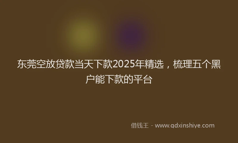 东莞空放贷款当天下款2025年精选，梳理五个黑户能下款的平台