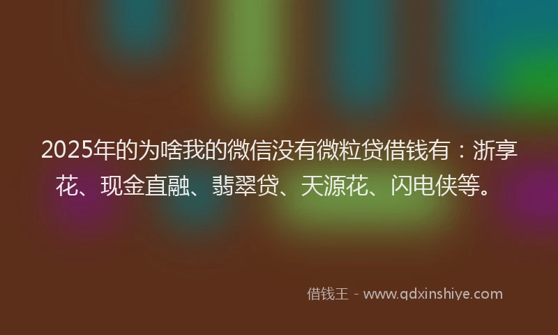 2025年的为啥我的微信没有微粒贷借钱有：浙享花、现金直融、翡翠贷、天源花、闪电侠等。