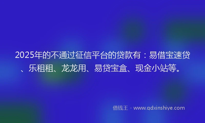 2025年的不通过征信平台的贷款有：易借宝速贷、乐租租、龙龙用、易贷宝盒、现金小站等。