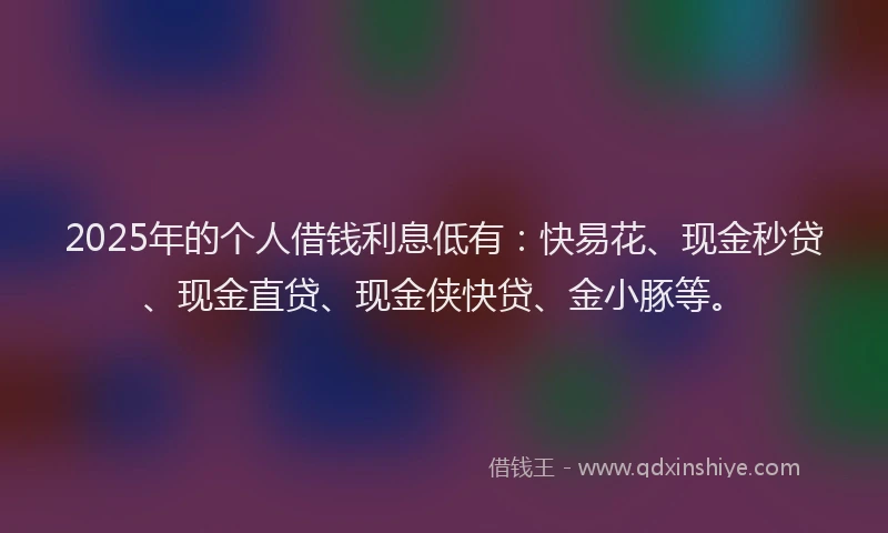 2025年的个人借钱利息低有：快易花、现金秒贷、现金直贷、现金侠快贷、金小豚等。