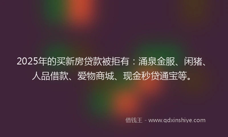 2025年的买新房贷款被拒有：涌泉金服、闲猪、人品借款、爱物商城、现金秒贷通宝等。