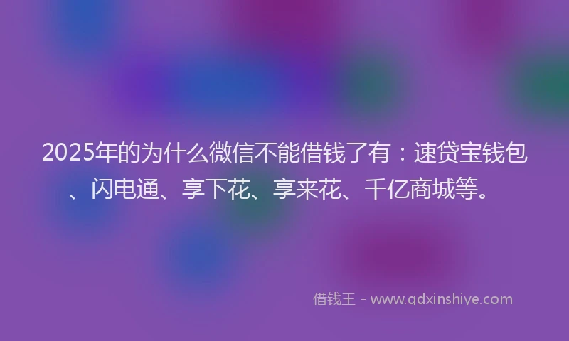 2025年的为什么微信不能借钱了有：速贷宝钱包、闪电通、享下花、享来花、千亿商城等。