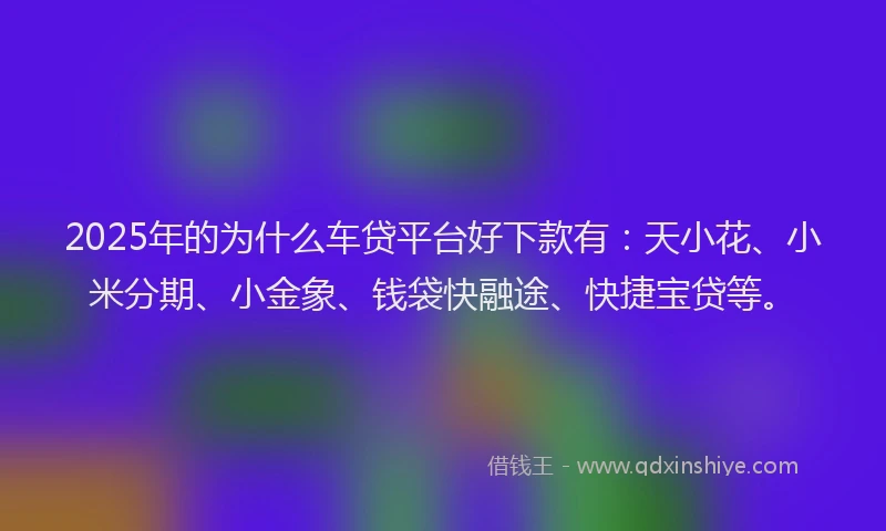 2025年的为什么车贷平台好下款有：天小花、小米分期、小金象、钱袋快融途、快捷宝贷等。