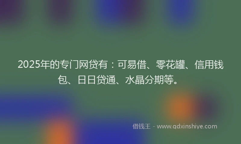 2025年的专门网贷有：可易借、零花罐、信用钱包、日日贷通、水晶分期等。